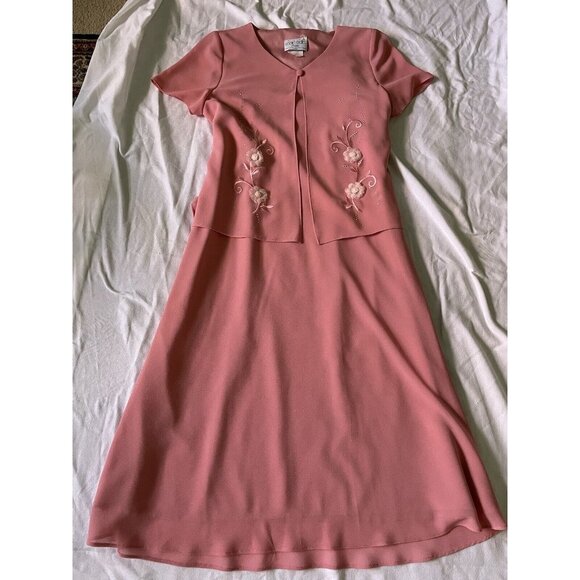 Leslie Belle Pink Size 10P Short Sleeve Two-Piece Maxi Dress With Floral Embroid - Picture 11 of 15